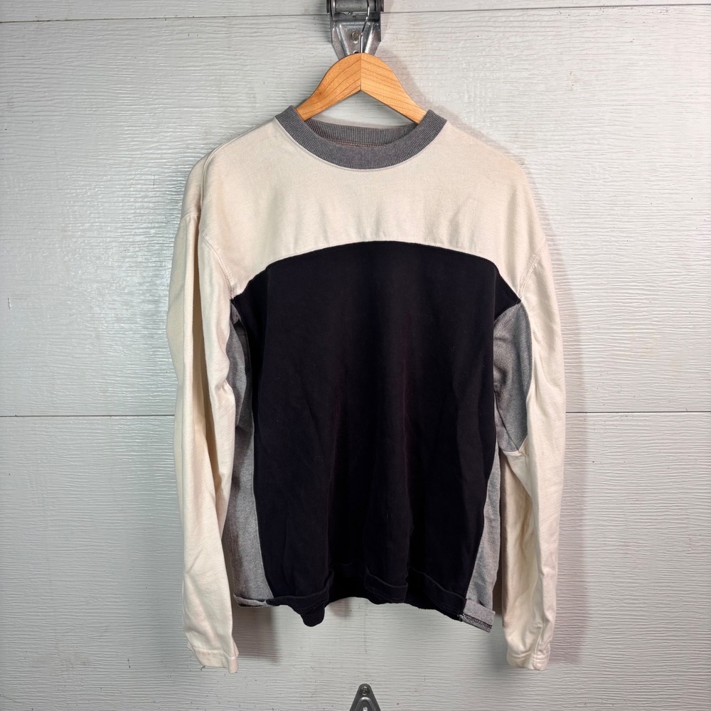 Sonoma Colorblock Shirt Black Cream Gray Long Sleeve Y2K Style Large